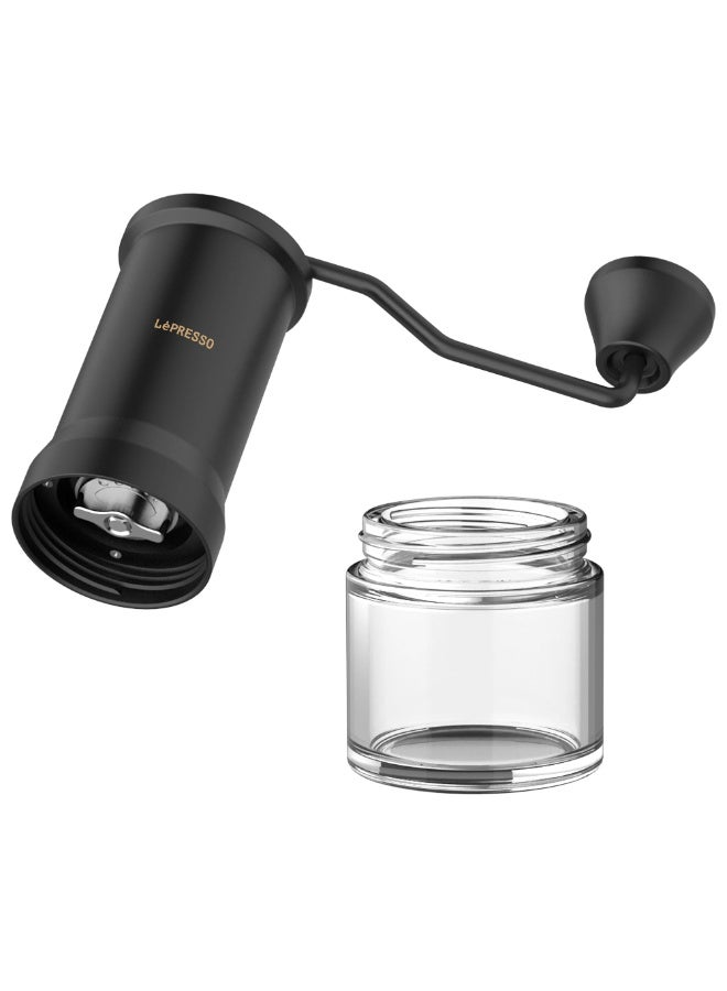 LePRESSO High Precision Conical Burr Grinder Glass Container, Handheld Grinder - Black - Image 1