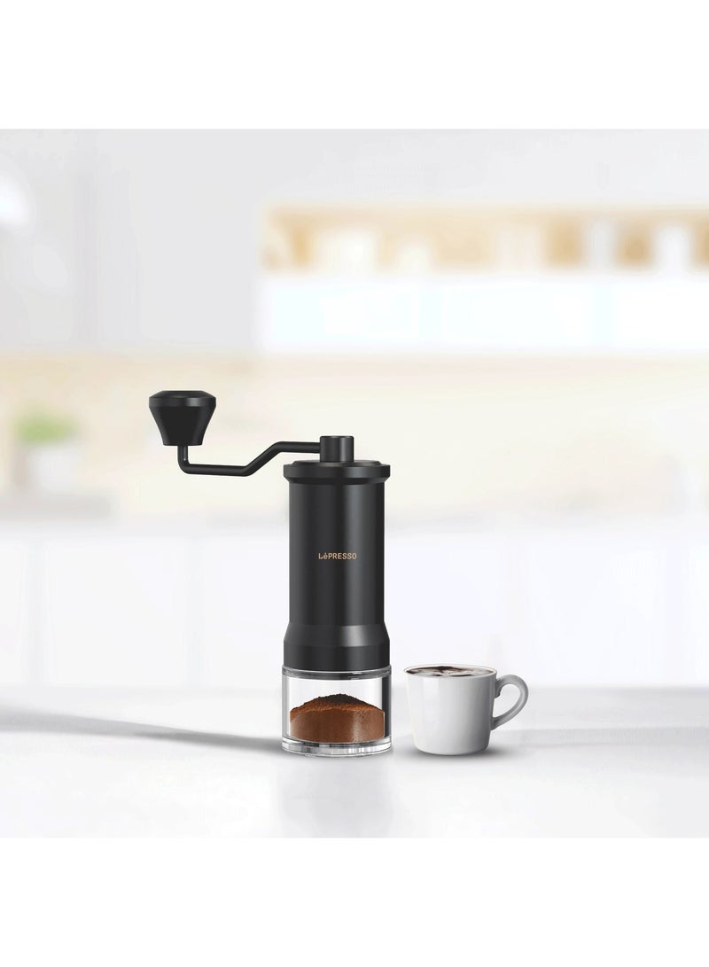 LePRESSO High Precision Conical Burr Grinder Glass Container, Handheld Grinder - Black - Image 5