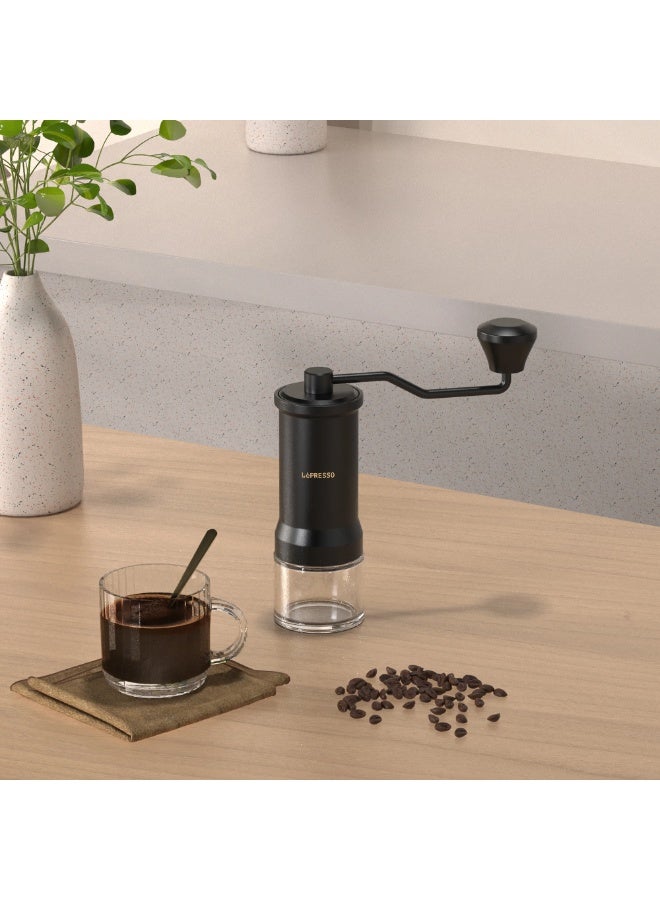 LePRESSO High Precision Conical Burr Grinder Glass Container, Handheld Grinder - Black - Image 4