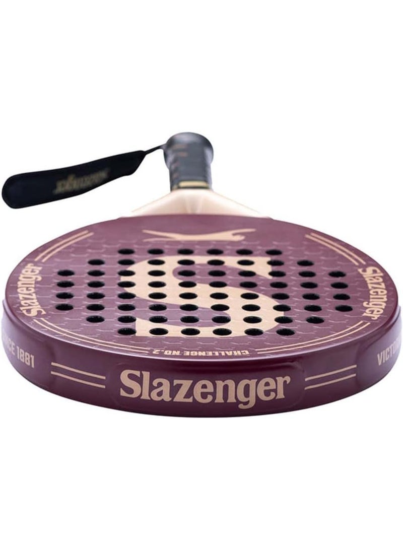 Slazenger Challenge No.2 Burgundy Round Padel Racket, 360–370G, Medium-Hard Eva, 12K Carbon - Image 4