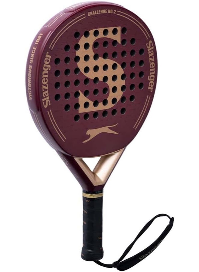 Slazenger Challenge No.2 Burgundy Round Padel Racket, 360–370G, Medium-Hard Eva, 12K Carbon - Image 2