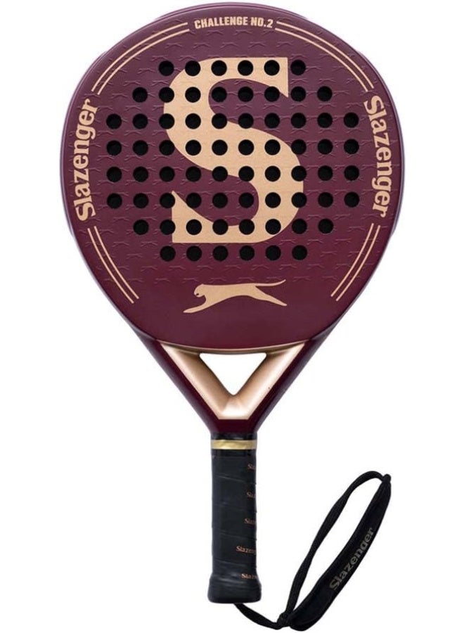 Slazenger Challenge No.2 Burgundy Round Padel Racket, 360–370G, Medium-Hard Eva, 12K Carbon - Image 1