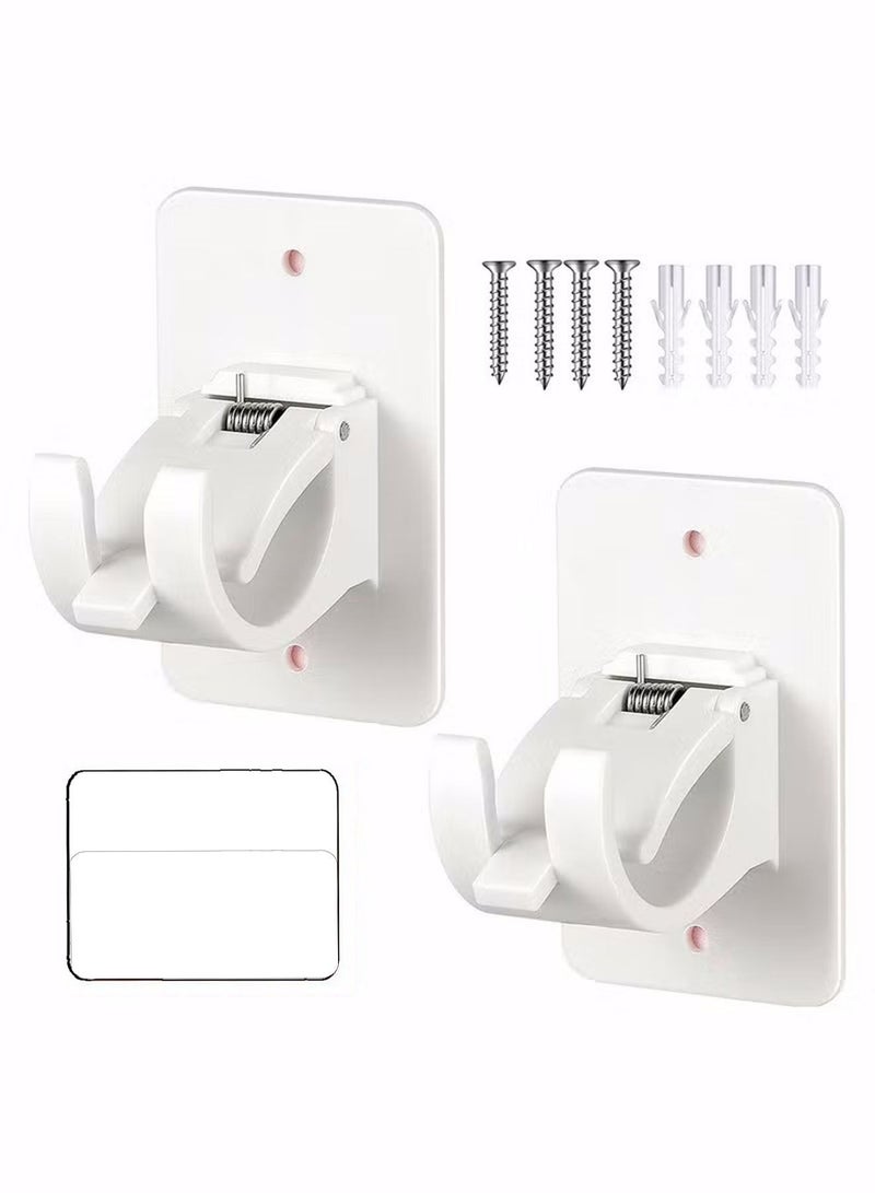 2 Pcs Curtain Rod Bracket Holder Curtain Rods No Drilling Adhesive Curtain Rod Holder Curtain Rod Bracket Curtain Hangers No Drilling Hooks Mounting Screws Anchors and Sticky Strips  - Image 1