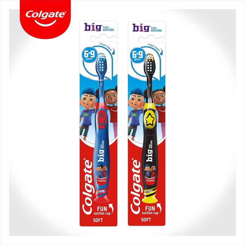 Colgate Kids Toothbrush 69 years multiheight soft bristles clean big and small teeth rounded tip for easy reach of back teeth suction cup for upright storage white bristles toothpaste guide - Image 2