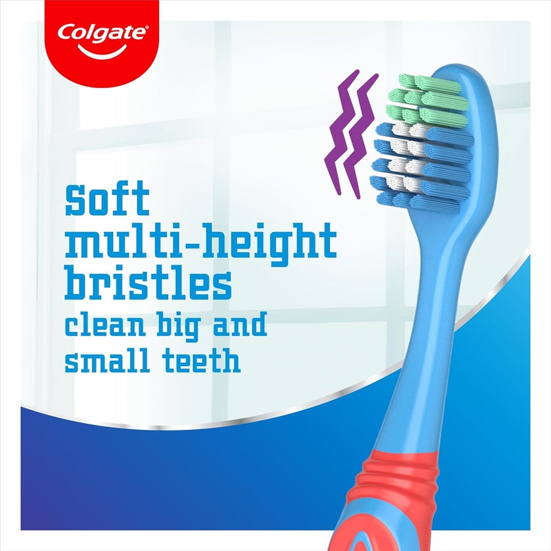 Colgate Kids Toothbrush 69 years multiheight soft bristles clean big and small teeth rounded tip for easy reach of back teeth suction cup for upright storage white bristles toothpaste guide - Image 3