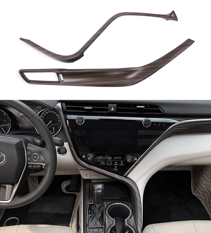 Kadore Interior Front Center Console Strips Trim Molding Cover for Toyota Camry 2018 2019 2020 2021 2022 2023 2024 Wood Grain Color LHD 2pc
