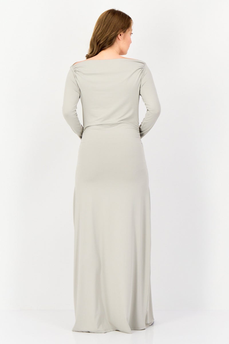 Kathy Ireland Women Solid Maxi Dress, Light Grey  - Image 3