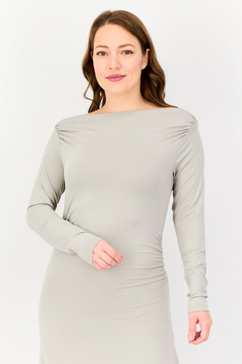 Kathy Ireland Women Solid Maxi Dress, Light Grey  - Image 2
