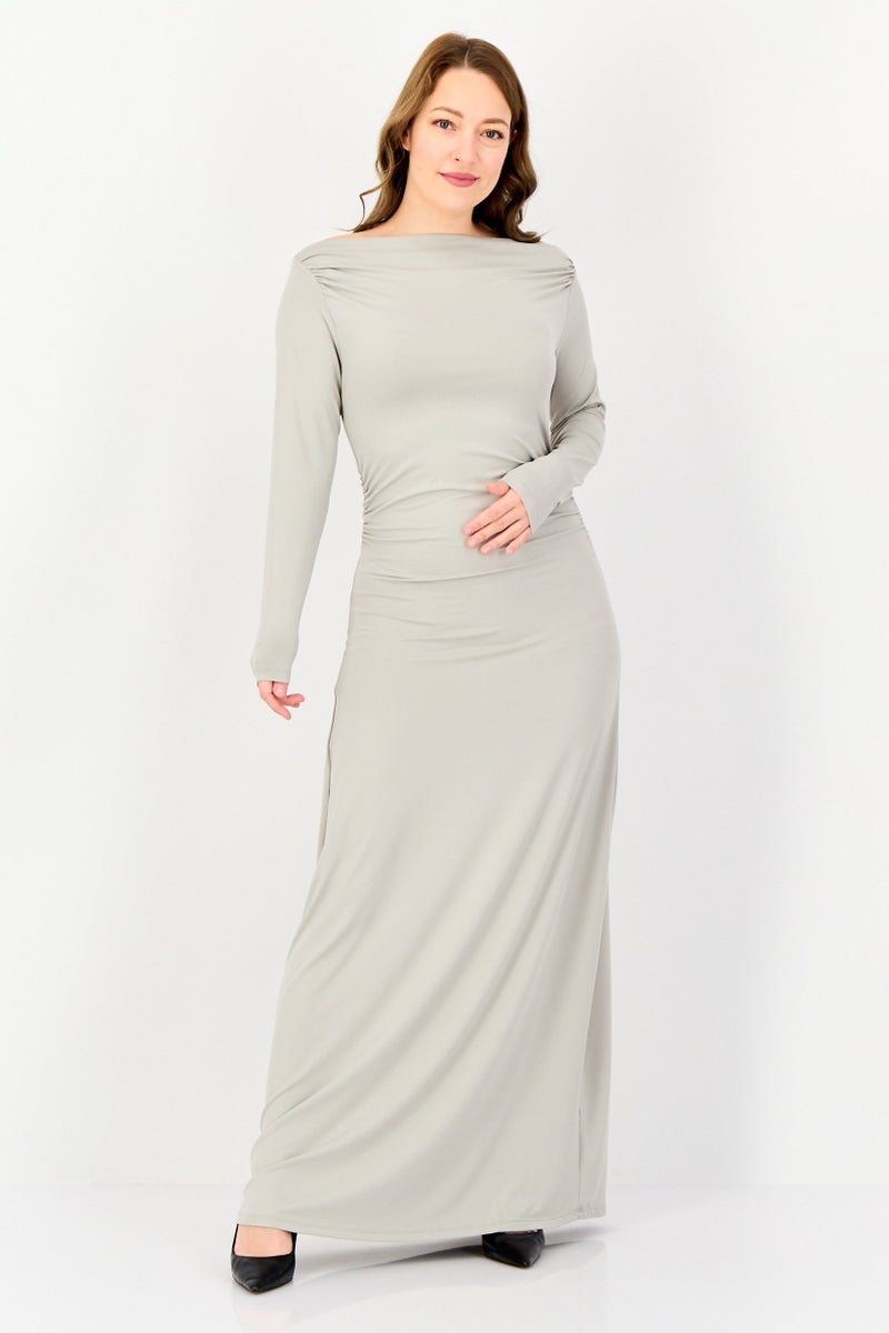 Kathy Ireland Women Solid Maxi Dress, Light Grey  - Image 1