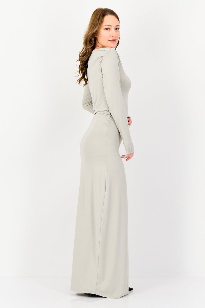 Kathy Ireland Women Solid Maxi Dress, Light Grey  - Image 4