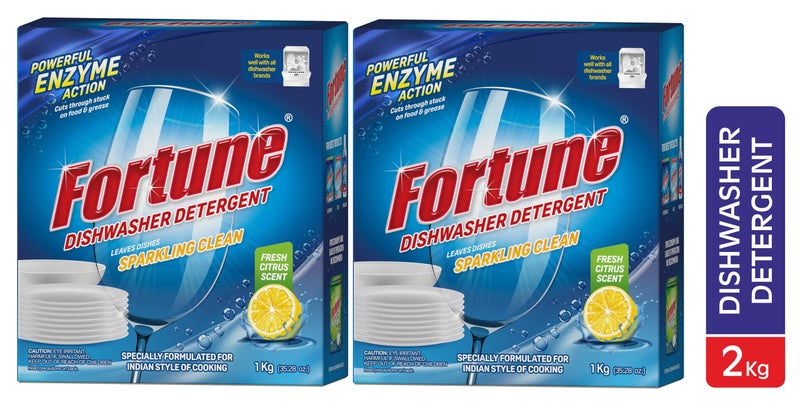 Fortune Dishwasher Detergent Powder | 2 Kg | Pack of 2-1 Kg per Pack| Powerful Enzyme Cleaning for Tough Grease & Food Stains | Designed for Indian Cooking | For All Dishwashers - Image 2