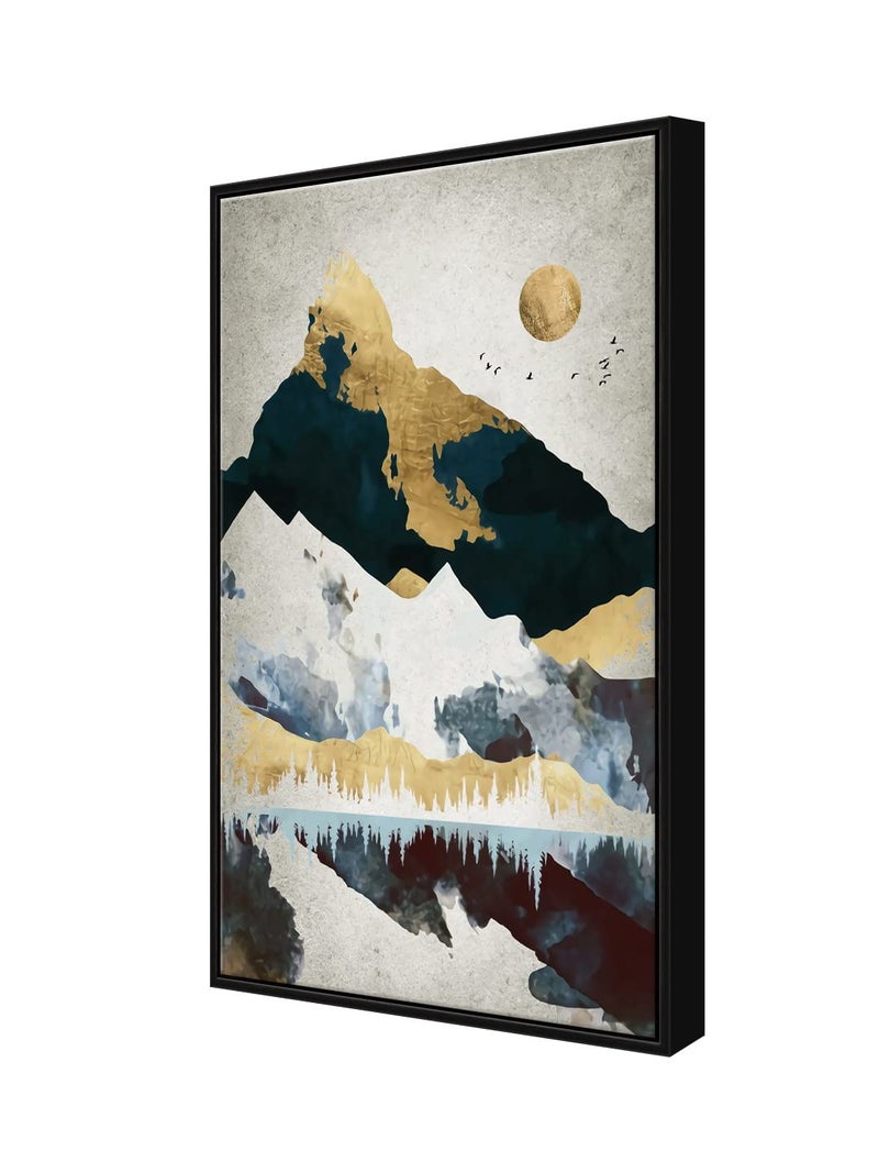 999STORE floating frame mountain art with flying birds vertical painting for wall Canvas_Black Frame_16X24 Inches Black074 - Image 3