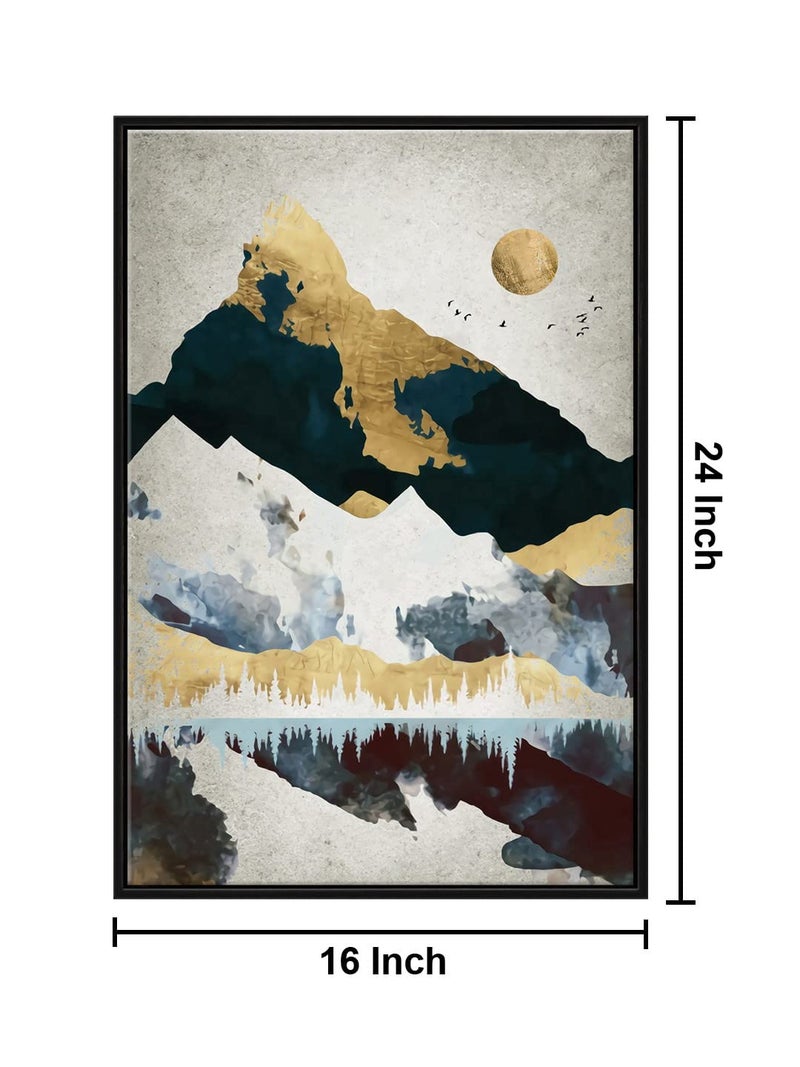 999STORE floating frame mountain art with flying birds vertical painting for wall Canvas_Black Frame_16X24 Inches Black074 - Image 5