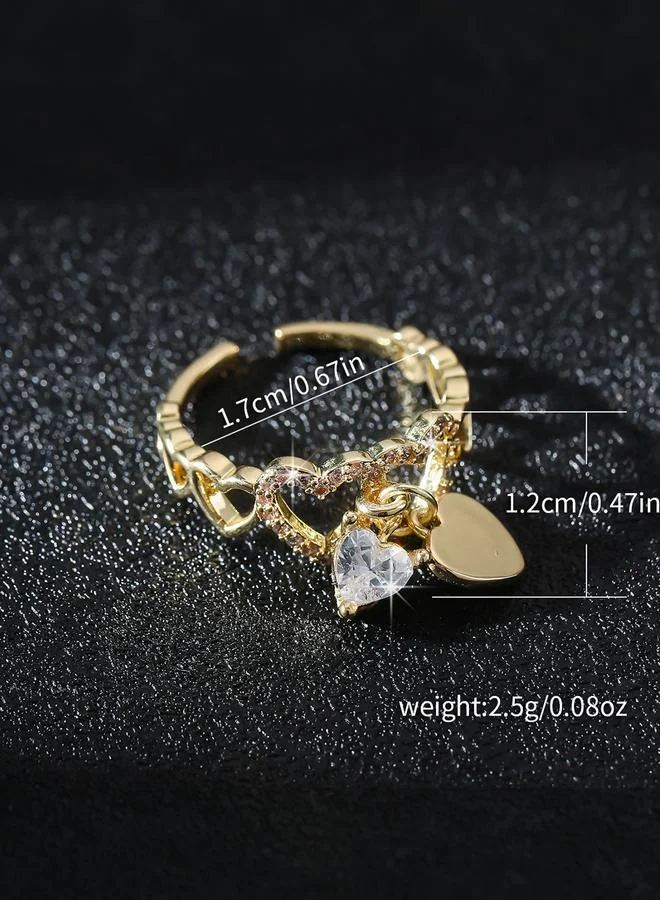 Take Two Dainty Gold Heart Charm Ring with Zirconia