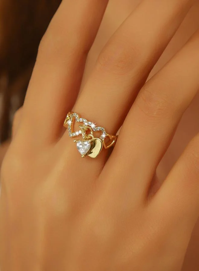 Take Two Dainty Gold Heart Charm Ring with Zirconia