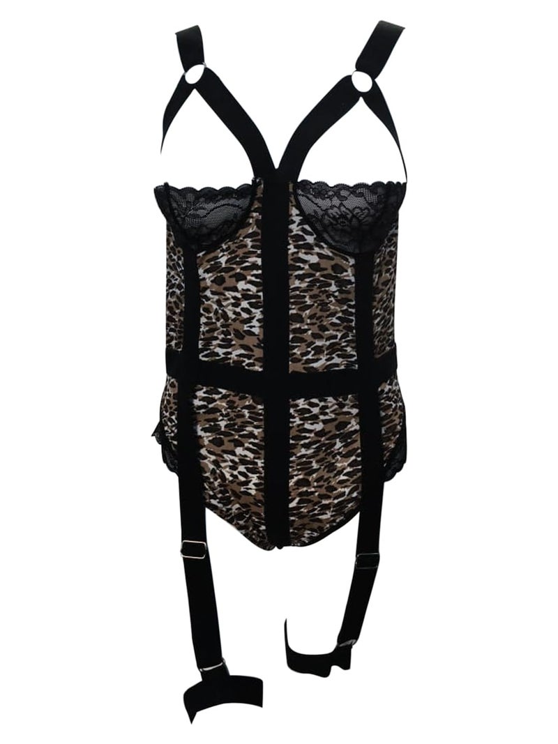 RioDebella Beera Plus Size Lingerie for Women - Exotic Leopard Print Bodysuit with Adjustable Straps - Image 1