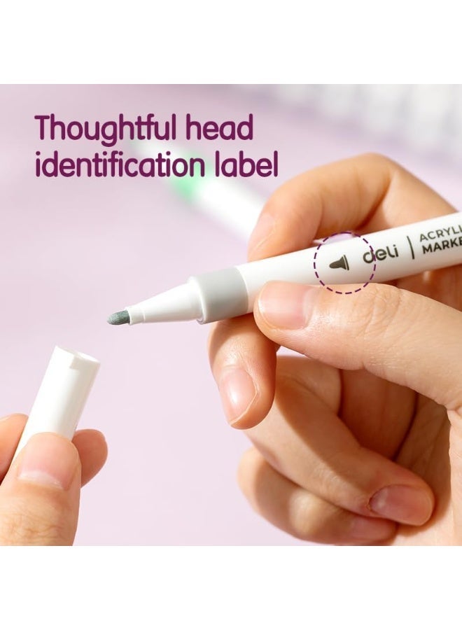 ديلي مجموعة أقلام تحديد الأكريليك Deli EC189-12 - 12 لونًا رفيعًا برأس 1 مم وتغطية عالية مع حقيبة حمل - Image 3