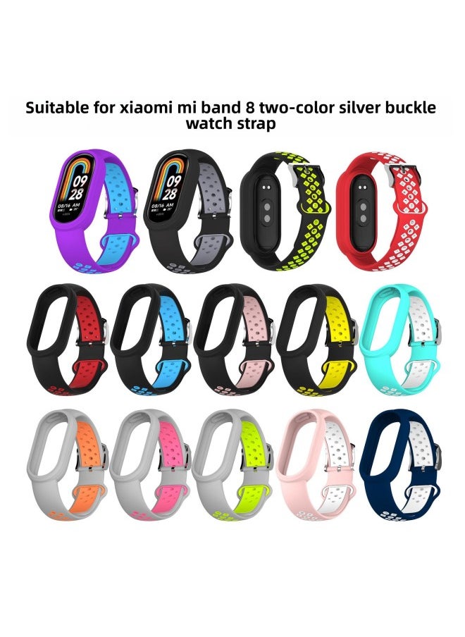 Generic - Suitable For Mi Bracelet 8 Two-color Silver Buckle Strap Smart Bracelet Nike Two-color Silicone Mi Bracelet 8-Color:Black And Green - Image 1