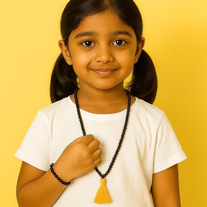 Divine Hindu Karungali Mala 108 Beads & Bracelet Set for Children - Natural Black Ebony Wood Spiritual Jewelry - Image 5