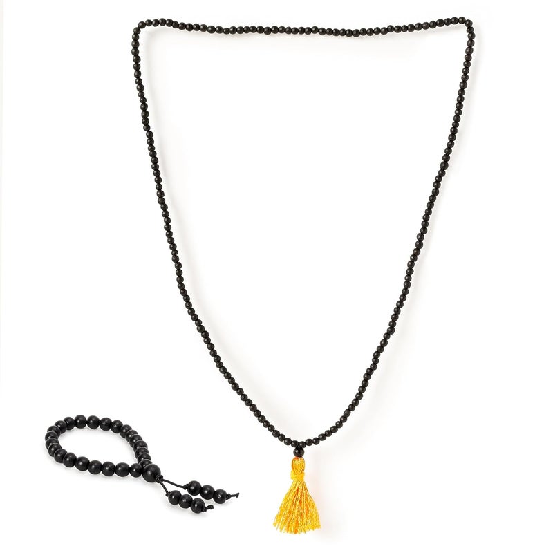 Divine Hindu Karungali Mala 108 Beads & Bracelet Set for Children - Natural Black Ebony Wood Spiritual Jewelry - Image 1