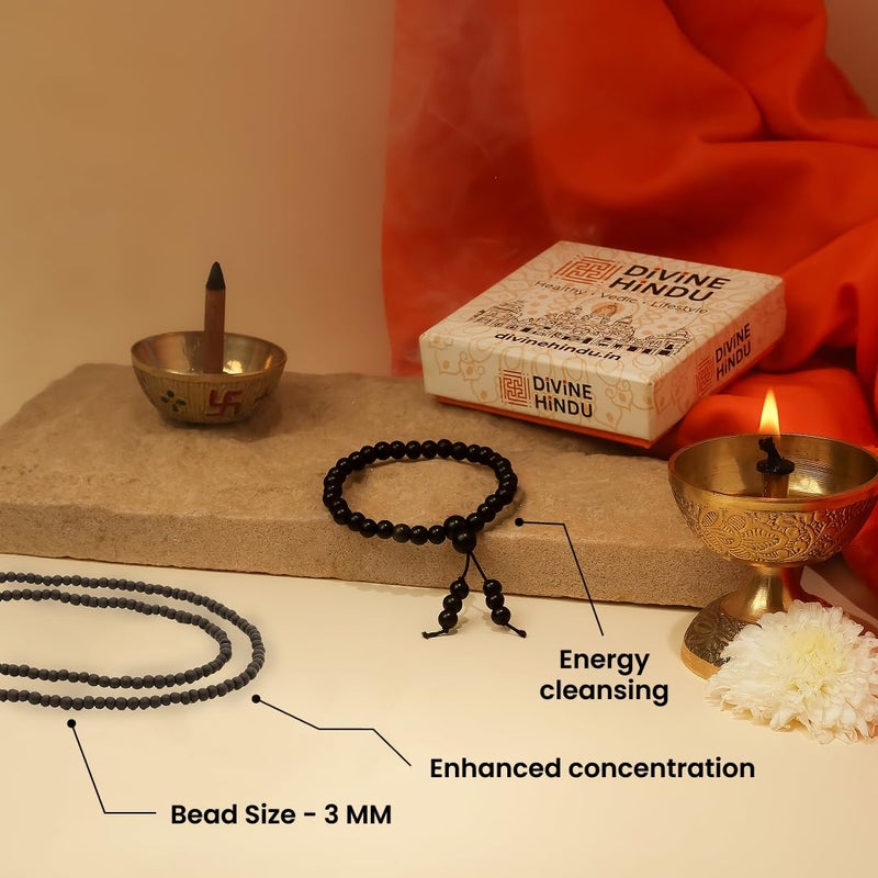 Divine Hindu Karungali Mala 108 Beads & Bracelet Set for Children - Natural Black Ebony Wood Spiritual Jewelry - Image 3