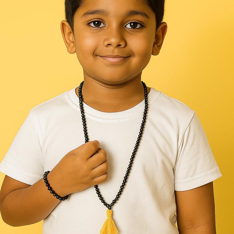 Divine Hindu Karungali Mala 108 Beads & Bracelet Set for Children - Natural Black Ebony Wood Spiritual Jewelry - Image 4