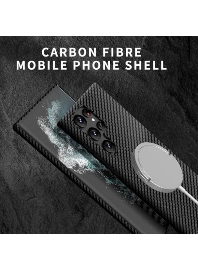 Samsung Galaxy S24 Ultra Case with Magnetic wireless Charger Carbon Fiber Texture AntiScratch Slim Matte Back Full Around Protection Cover - Image 3
