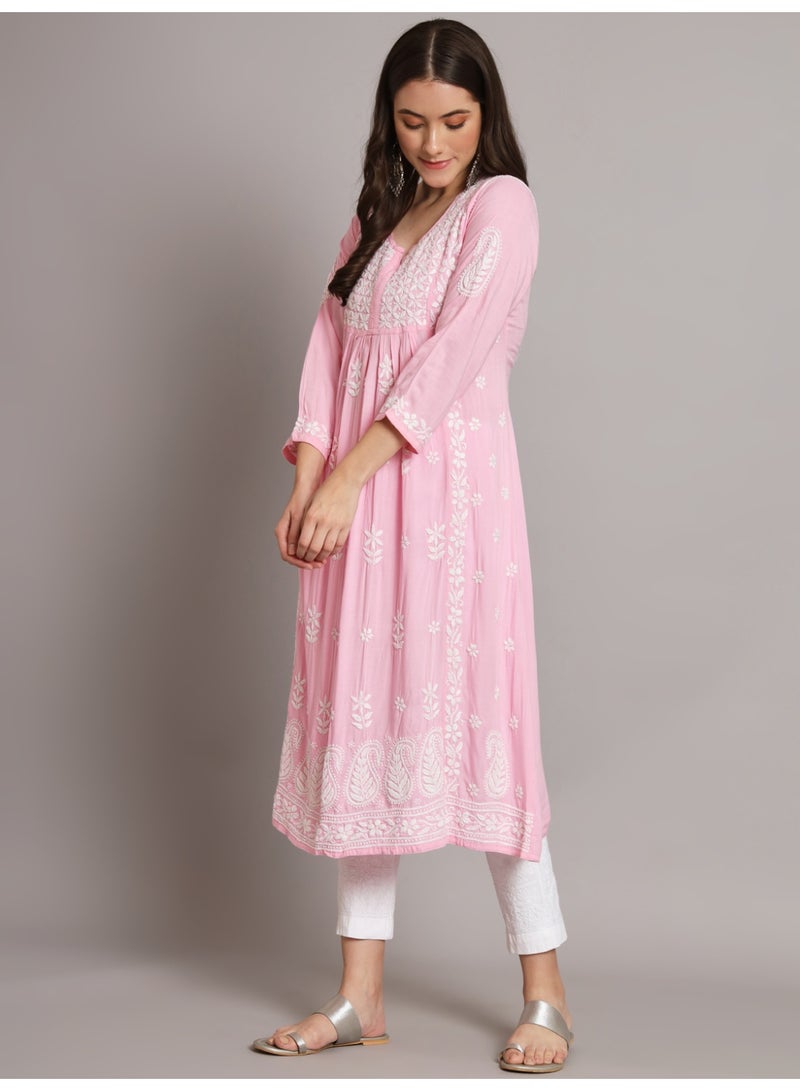Alaya Women Hand Embroidered Chikankari Cotton Kurta-AL3549 - Image 3