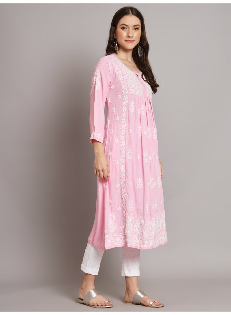 Alaya Women Hand Embroidered Chikankari Cotton Kurta-AL3549 - Image 4