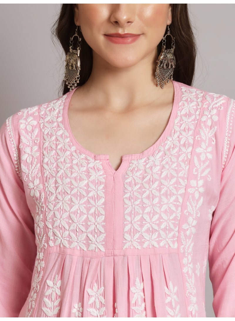 Alaya Women Hand Embroidered Chikankari Cotton Kurta-AL3549 - Image 5