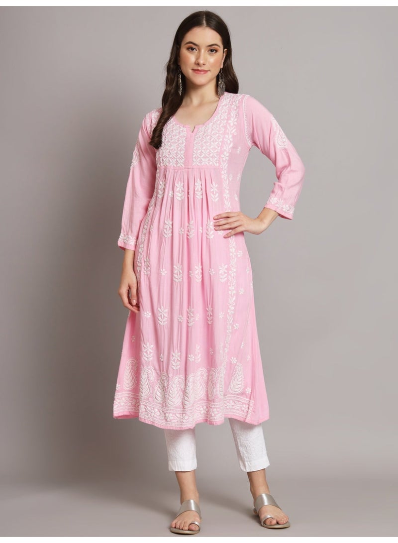 Alaya Women Hand Embroidered Chikankari Cotton Kurta-AL3549 - Image 1