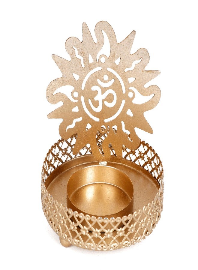 DULI حامل شموع دولي ديفاين شادو مع شمعة صغيرة لتزيين المنزل، مثالي لاحتفالات ديوالي (أوم)، مصنوع من المعدن والنحاس. - Image 2