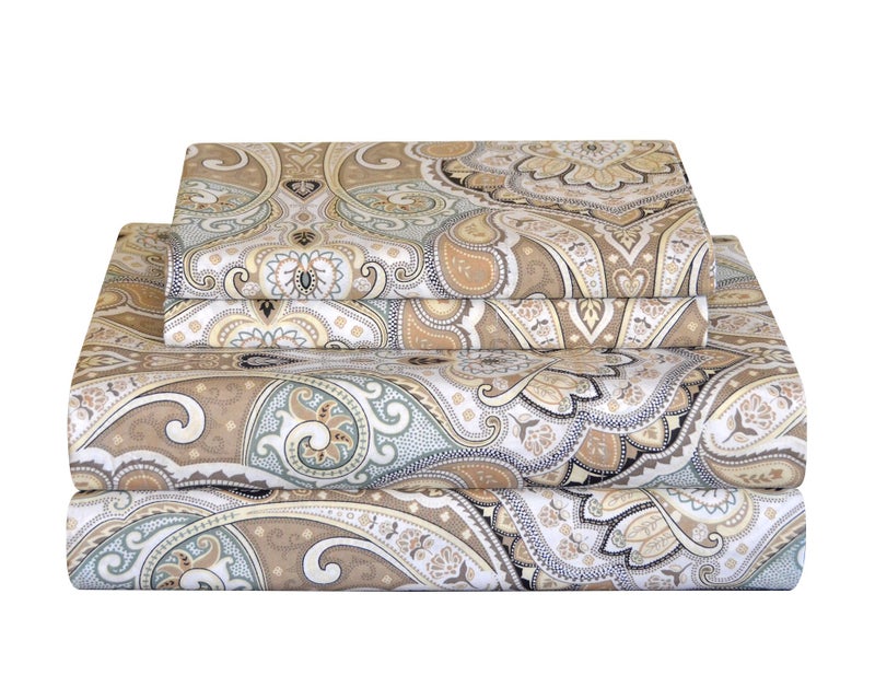 Pointehaven Bedding 4 Pieces Queen 100% Cotton Percale Sheets- Printed Bed Sheet & Pillowcase Sets- Soft Cotton Bed Sheets Set- Fits Mattress 19 inches Deep Pocket (Queen  Cedar) - Image 4