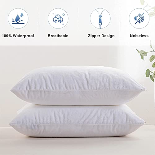 Edenwald 100% Water Resistant Pillow Protector Terry Cotton - Set of 2, White (18"x28"), Zippered Closure, Complete Protection Against Water Spills, Dust Mites, Bedbugs and Allergens - Image 3