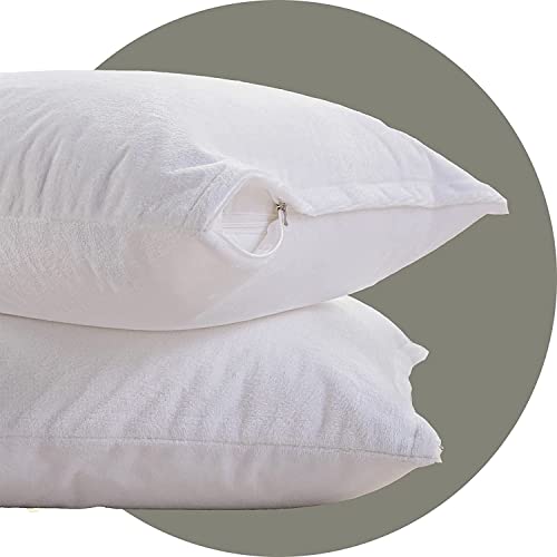 Edenwald 100% Water Resistant Pillow Protector Terry Cotton - Set of 2, White (18"x28"), Zippered Closure, Complete Protection Against Water Spills, Dust Mites, Bedbugs and Allergens - Image 1
