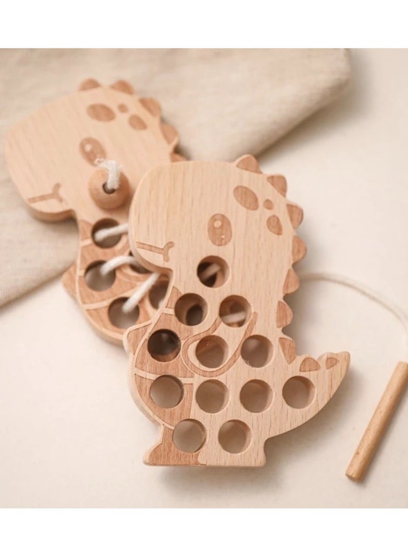 لعبة أحجية خشبية لإدخال الخيوط والتطريز بتصميم ديناصور - Image 1