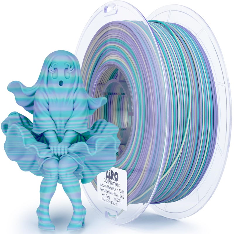 ZIRO PLA Filament 1.75mm, Matte Multicolors 3D Printer Filament, Dyanmic Visual Effect, Fast Color Change Matte PLA Stripes Series, 2.2lbs Spool, Fit for Most 3D Printer, Mermaid Stripes - Image 1