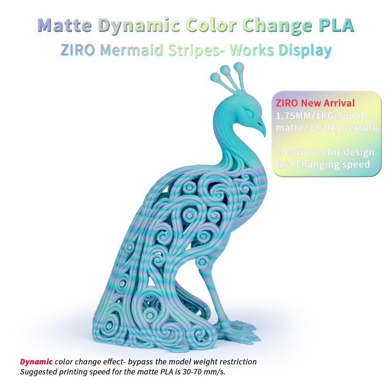 ZIRO PLA Filament 1.75mm, Matte Multicolors 3D Printer Filament, Dyanmic Visual Effect, Fast Color Change Matte PLA Stripes Series, 2.2lbs Spool, Fit for Most 3D Printer, Mermaid Stripes - Image 2