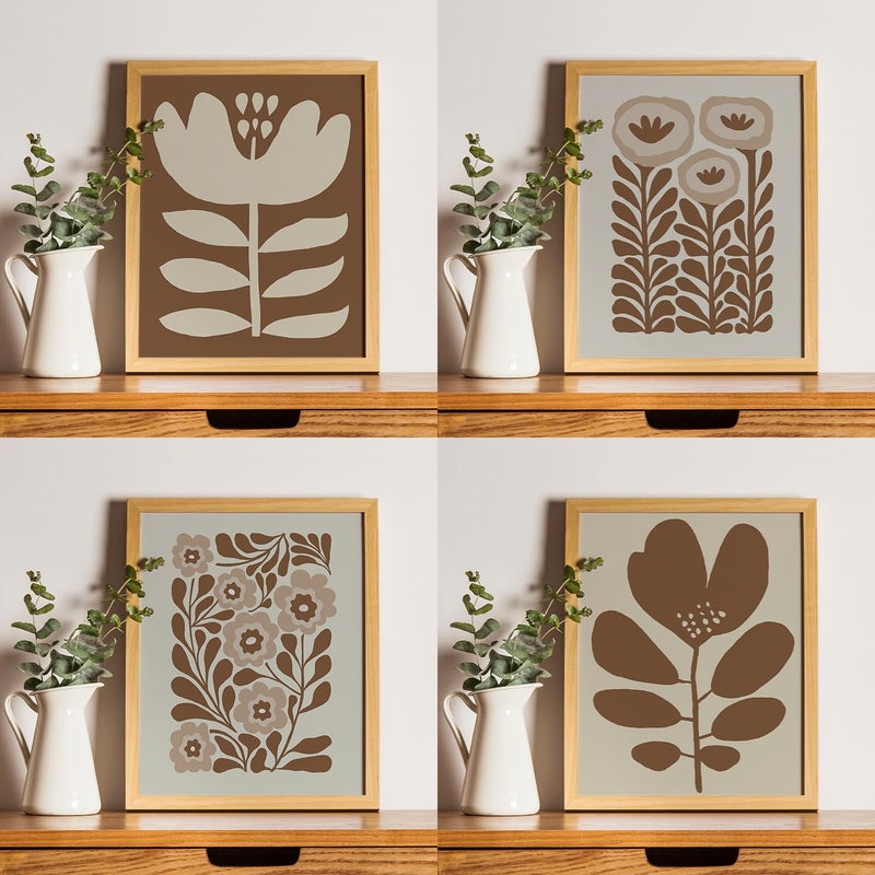 JXREQ Brown Boho Abstract Neutral Floral Posters Wall Art Prints Set of 4, Mid Century Modern Abstract Black and Beige Matisse Floral Wall Decor for Home Bedroom Living Room, 8x10 Inch Unframed - Image 4
