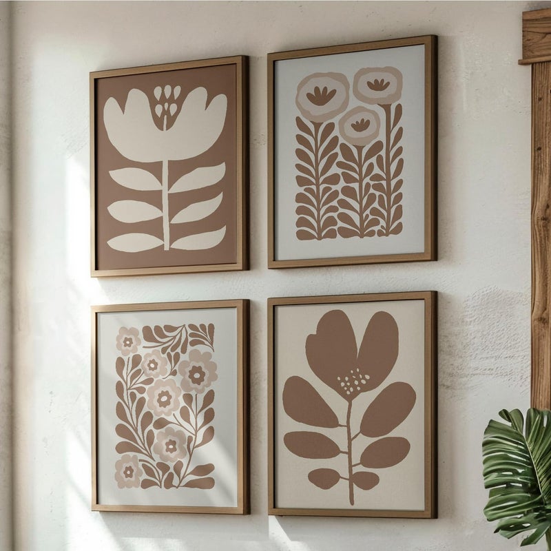 JXREQ Brown Boho Abstract Neutral Floral Posters Wall Art Prints Set of 4, Mid Century Modern Abstract Black and Beige Matisse Floral Wall Decor for Home Bedroom Living Room, 8x10 Inch Unframed - Image 3