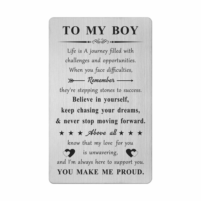 DGXMD Inspirational Gifts for Son - Engraved Metal Son Wallet Card - Sons Birthday Christmas Graduation Card Gift from Mom Dad - Image 1