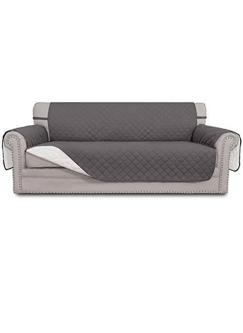 Easy-Going EasyGoing 4 Seater Sofa Slipcover Reversible Sofa Cover Water Resistant Couch Cover with Foam Sticks Elastic Straps Furniture Protector for Pets Children Dog Cat XXLarge GrayIvory 