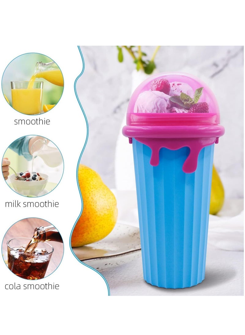 Slushie Maker Cup Magic Quick Frozen Smoothies Cup Portable Silica Freeze Mug Ice Cream Maker with Dome Lids Spoon (500ml Blue Pink) - Image 2