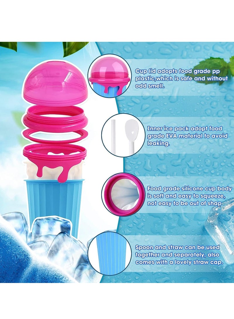 Slushie Maker Cup Magic Quick Frozen Smoothies Cup Portable Silica Freeze Mug Ice Cream Maker with Dome Lids Spoon (500ml Blue Pink) - Image 3