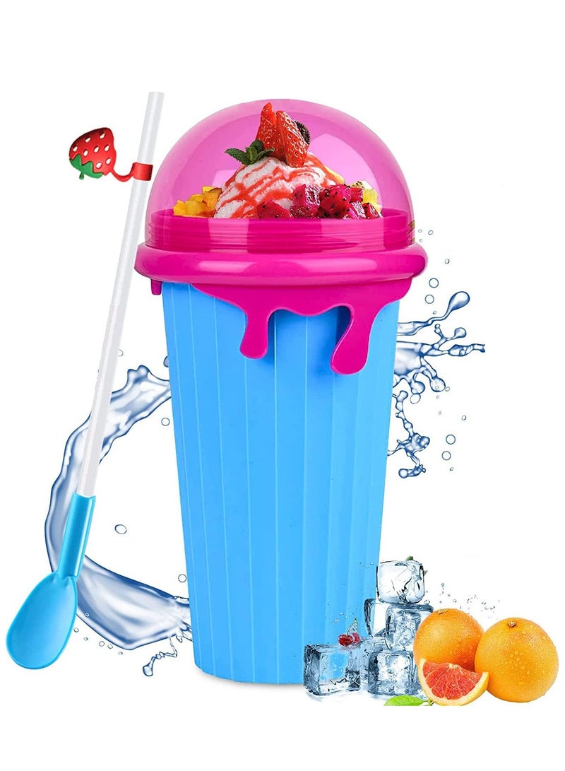 Slushie Maker Cup Magic Quick Frozen Smoothies Cup Portable Silica Freeze Mug Ice Cream Maker with Dome Lids Spoon (500ml Blue Pink) - Image 1