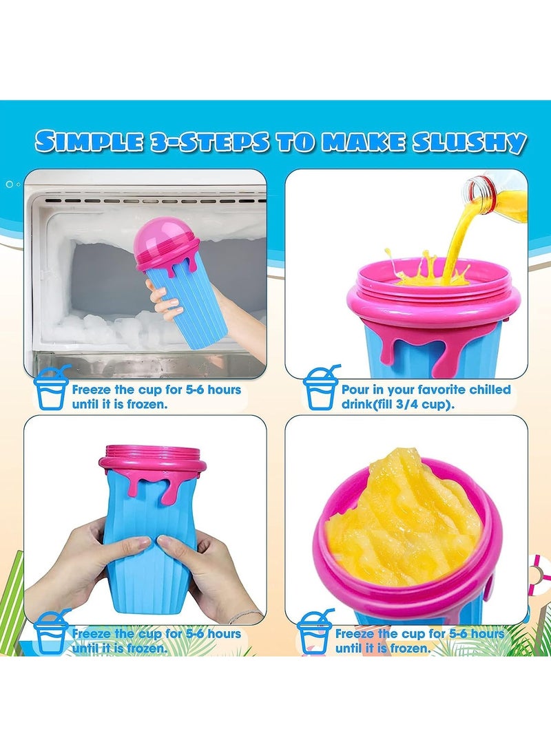 Slushie Maker Cup Magic Quick Frozen Smoothies Cup Portable Silica Freeze Mug Ice Cream Maker with Dome Lids Spoon (500ml Blue Pink) - Image 4