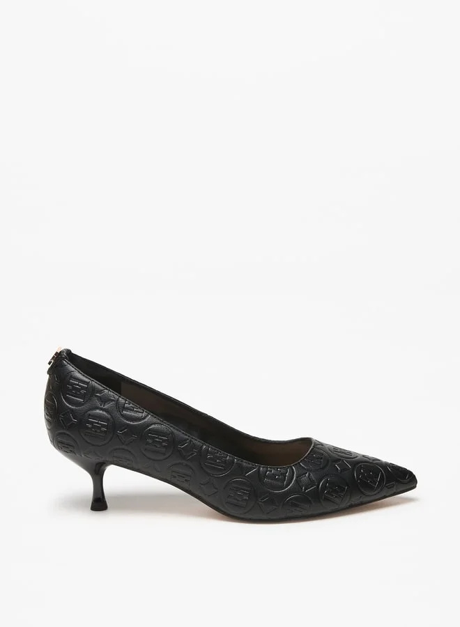 ELLE Women's Monogram Embossed Slip-On Pumps with Kitten Heels