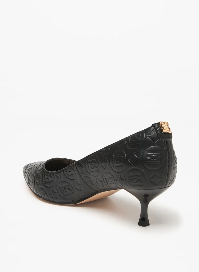 ELLE Women's Monogram Embossed Slip-On Pumps with Kitten Heels