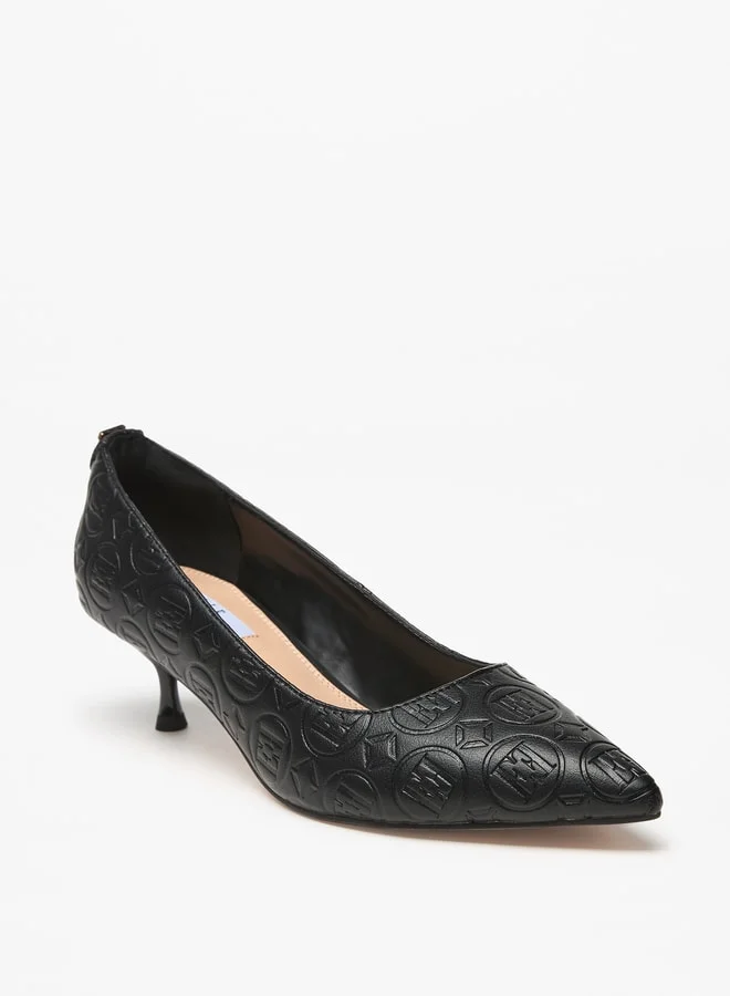 ELLE Women's Monogram Embossed Slip-On Pumps with Kitten Heels