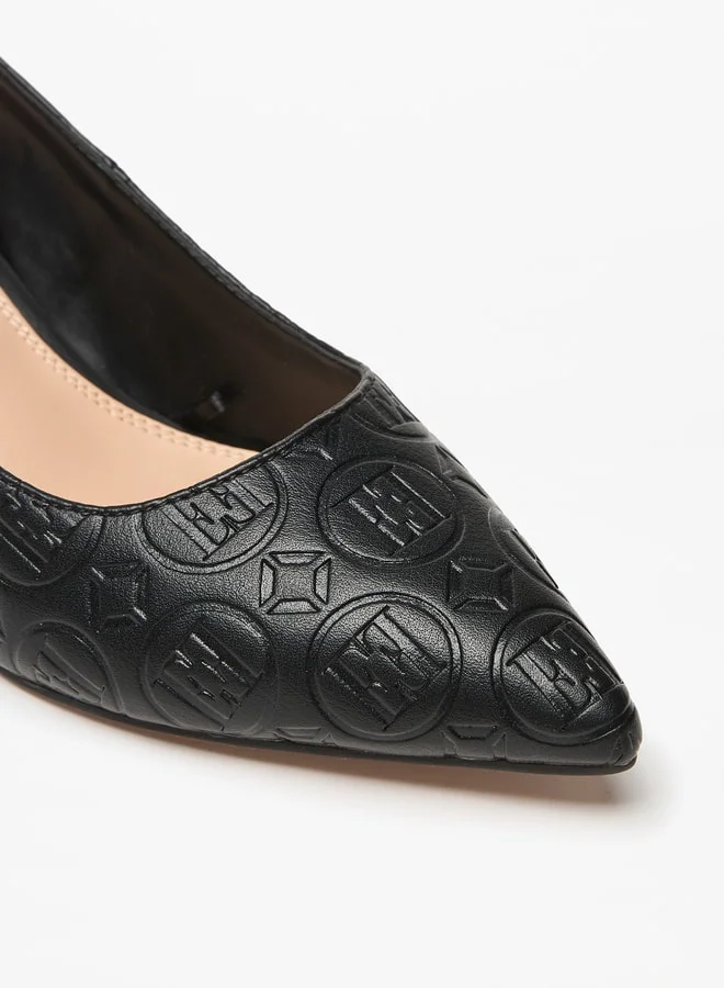ELLE Women's Monogram Embossed Slip-On Pumps with Kitten Heels